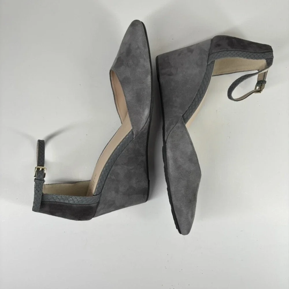 Cole Haan Lara Women's US 11 Grey Suede‎ Comfort Casual Ankle Strap Wedge Pumps